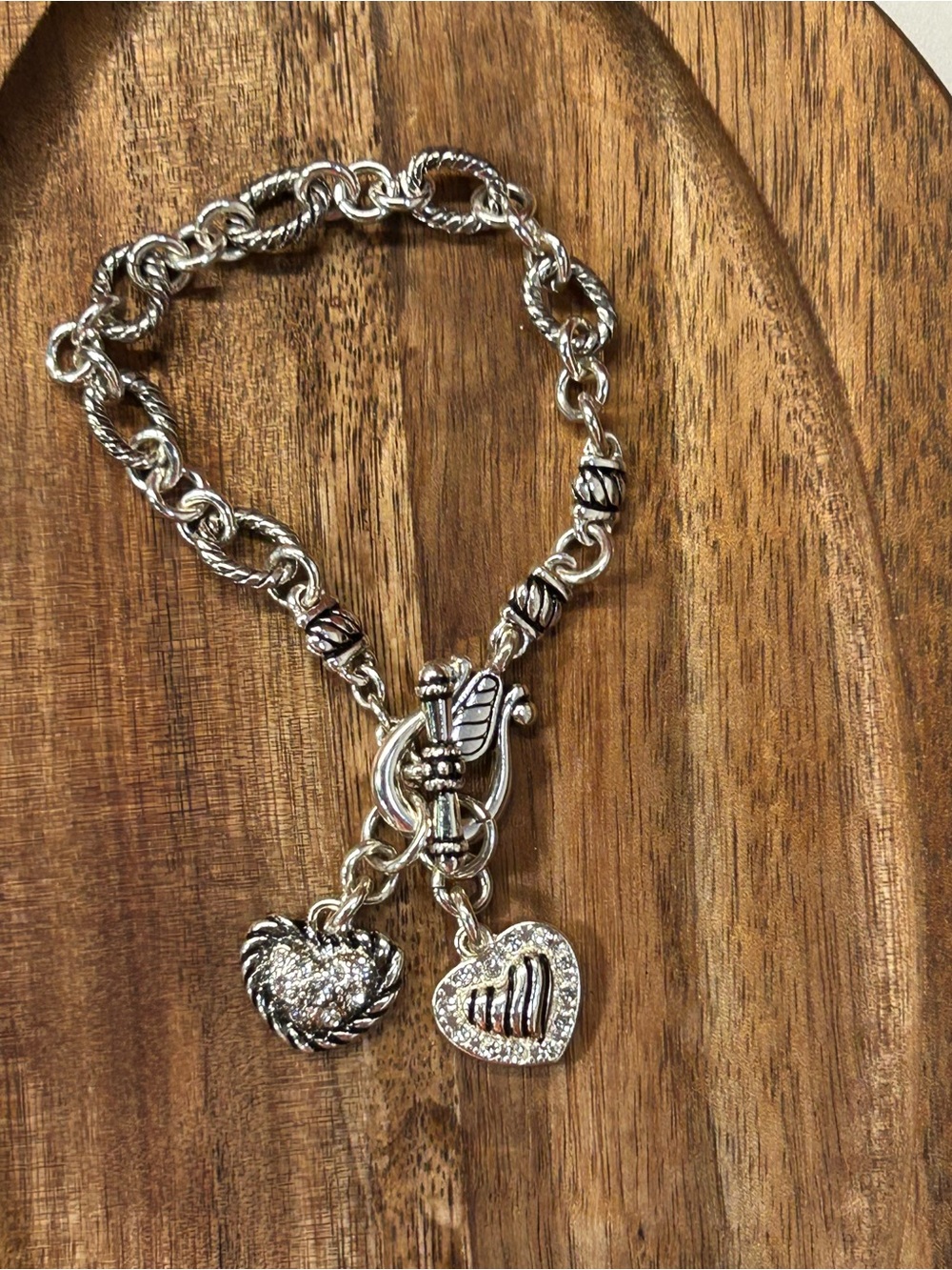 Premier Designs silver plated heart charm bracelet